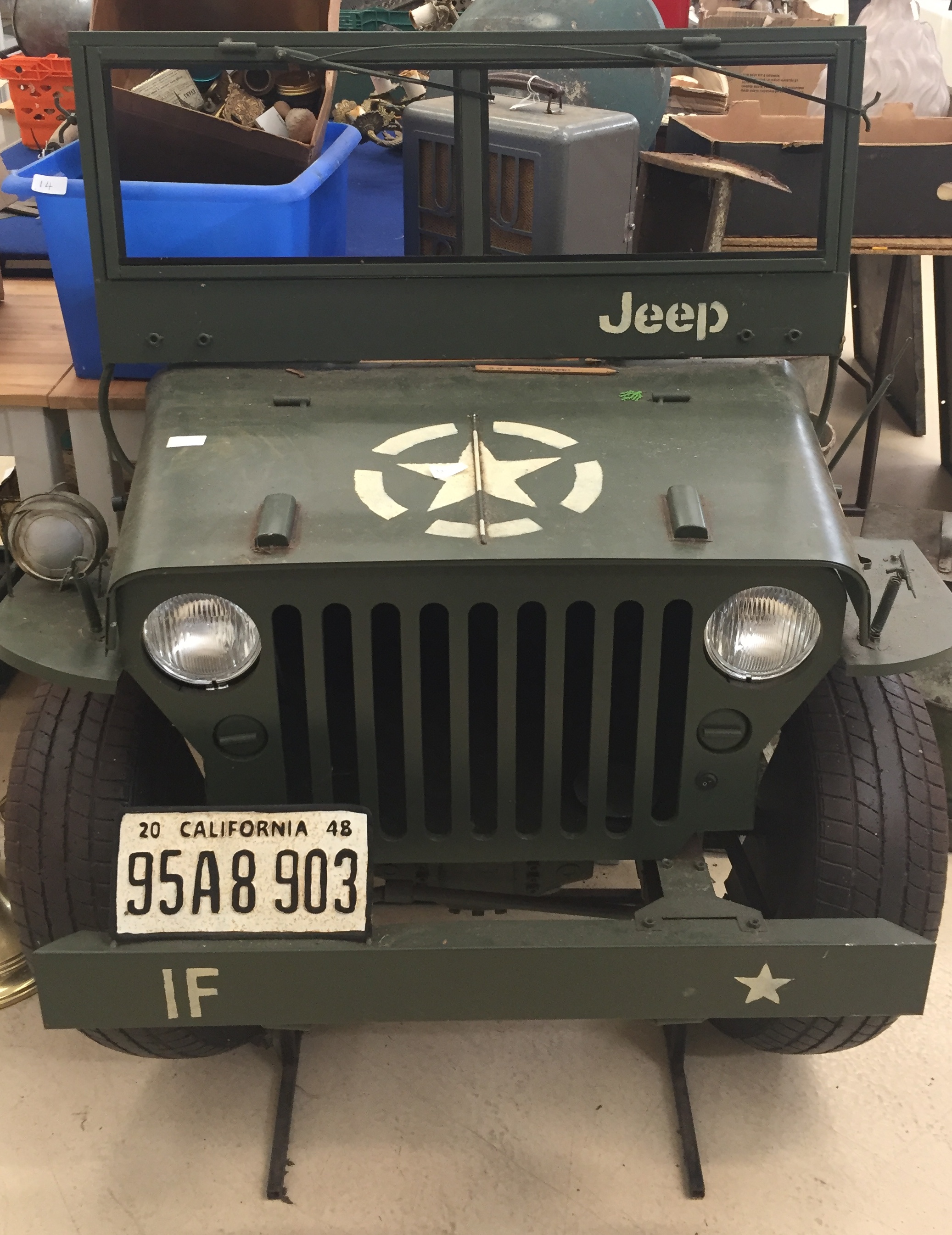 A toolbox in the form of a Wills jeep