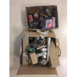 Two boxes of vintage car parts & bulbs etc