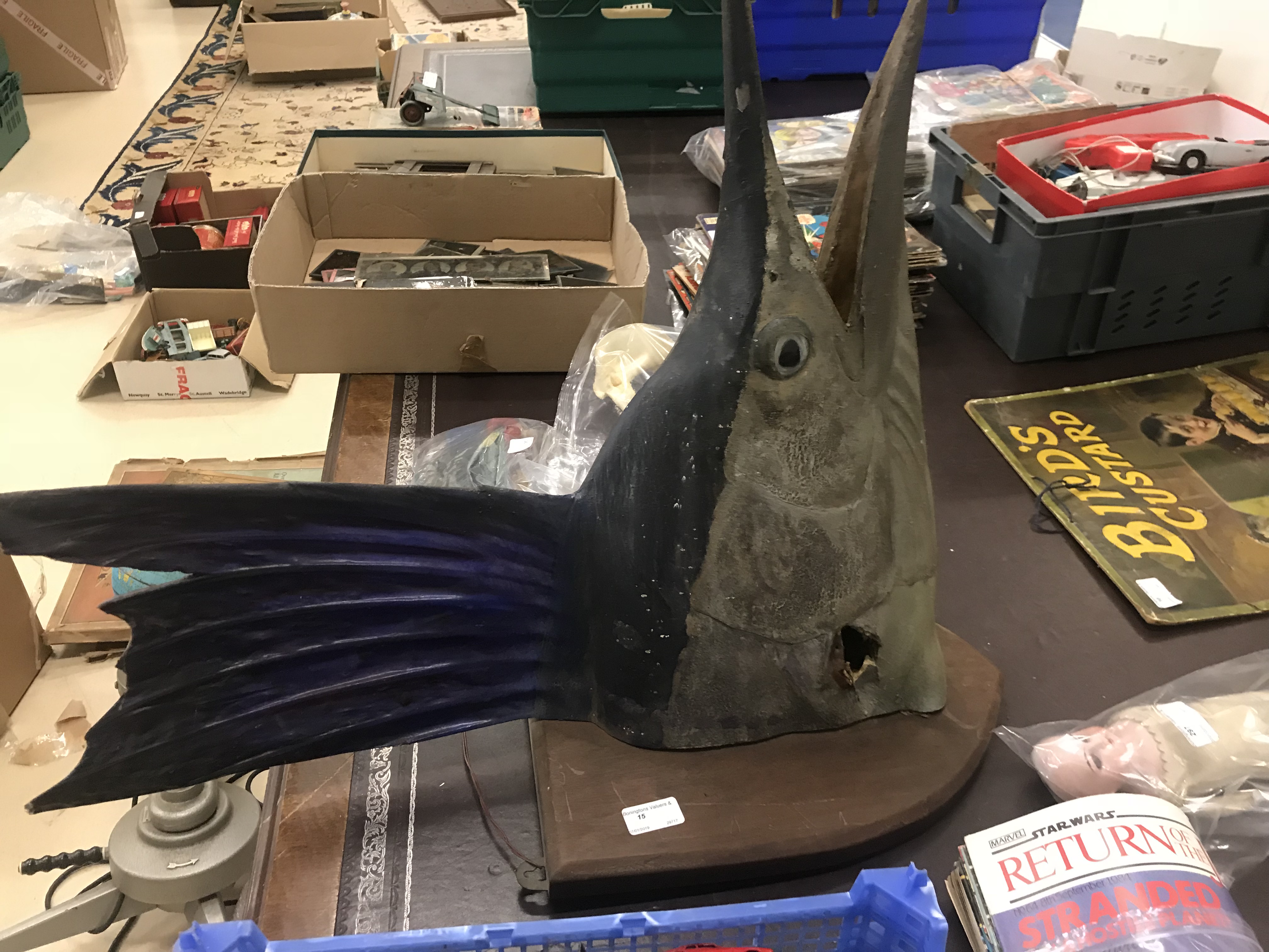 A taxidermy of a mounted Marlin Blue Fin