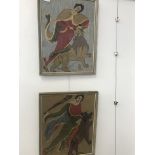 Two framed medieval tapestries