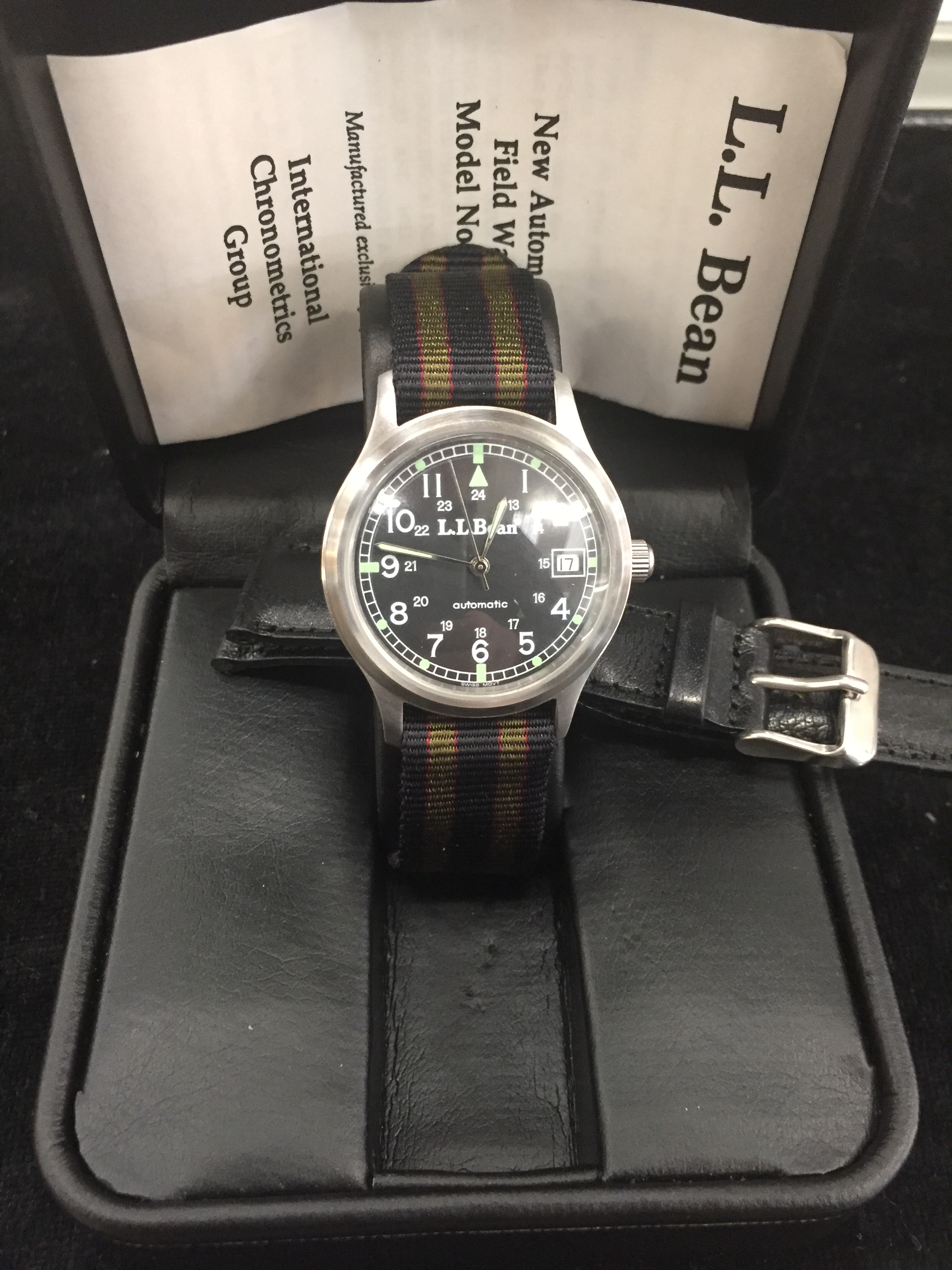 An LL Bean cased new automatic field watch,