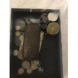 A box of odds to inc coins, glasses,
