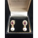 18ct pearl and ruby earrings