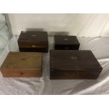 Four 19th century workboxes and writing slopes