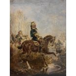 Alphonse Marie Adolphe De Neuville (1835-1885): An oil on panel depicting a cavalry charge,