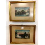 A pair of naive watercolours depicting the River Thames and the Medway,