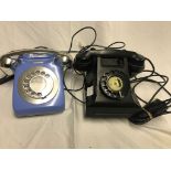 A blue and silver telephone;