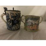 An early 19th century twin-handled mug and lidded Delft vase