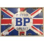 A tin sign for 'BP Motor Spirit'