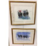 Two pastel horse racing scenes, each signed, labelled verso,