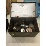 A coal box containing metalware and silver