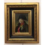 An oil on board depicting a portrait of Napoleon,