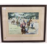 A watercolour by Ian Swindale depicting Royal Ascot,