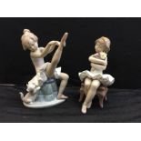 Two Lladro figures: ballerina and girl on stool