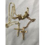 A 9ct crucifix and chains