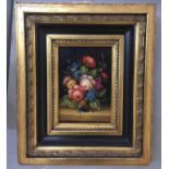 An oil on board depicting a floral still life,