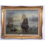 An oil on canvas depicting a shipping scene, indistinctly signed lower left,