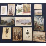 A quantity of unframed watercolours of various subjects, including 19th century examples,