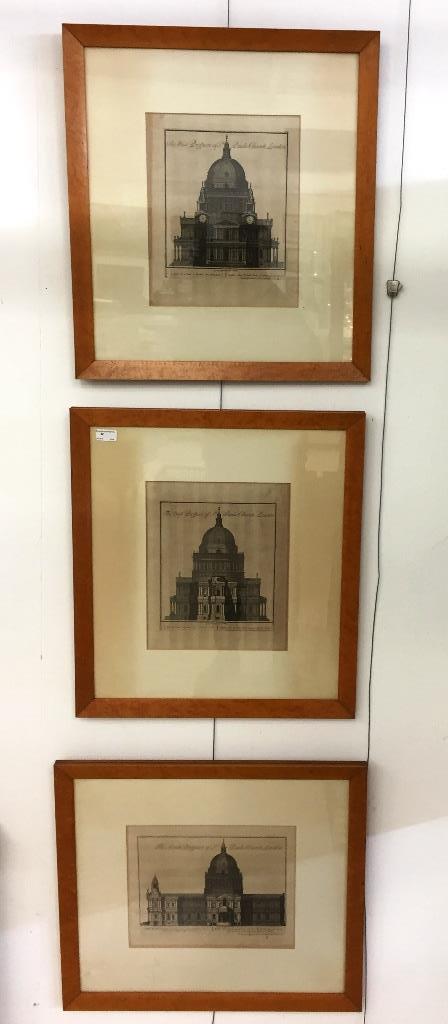 Three 18th century architectural engravings of prospects of St Paul's Cathedral printed by J Smith,