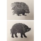 Leonard Baskin (American, 1922-2000): Two hand-signed linocuts depicting a hog and porcupine,