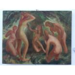 Margaret Wainwright (20th century): 'Young Bathers', oil on canvas, signed upper right,