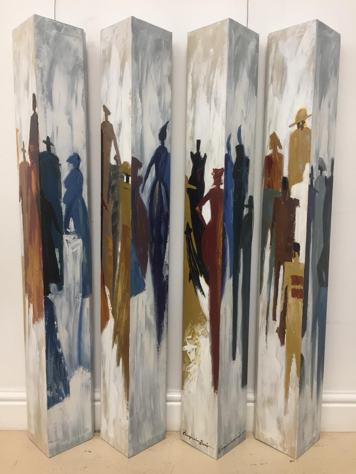 Benjamin Blair (Contemporary): A set of four freestanding oil on canvas studies depicting abstract