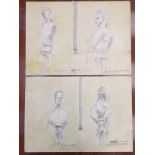 A set of pen and watercolour studies of busts of notable figures including Sir Joshua Reynolds,