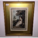 A colour portrait mezzotint after Gainsborough, hand signed in pencil by the printmaker,