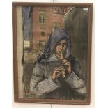 A watercolour study of a hooded piper, possibly in Venice, indistinctly signed lower right,