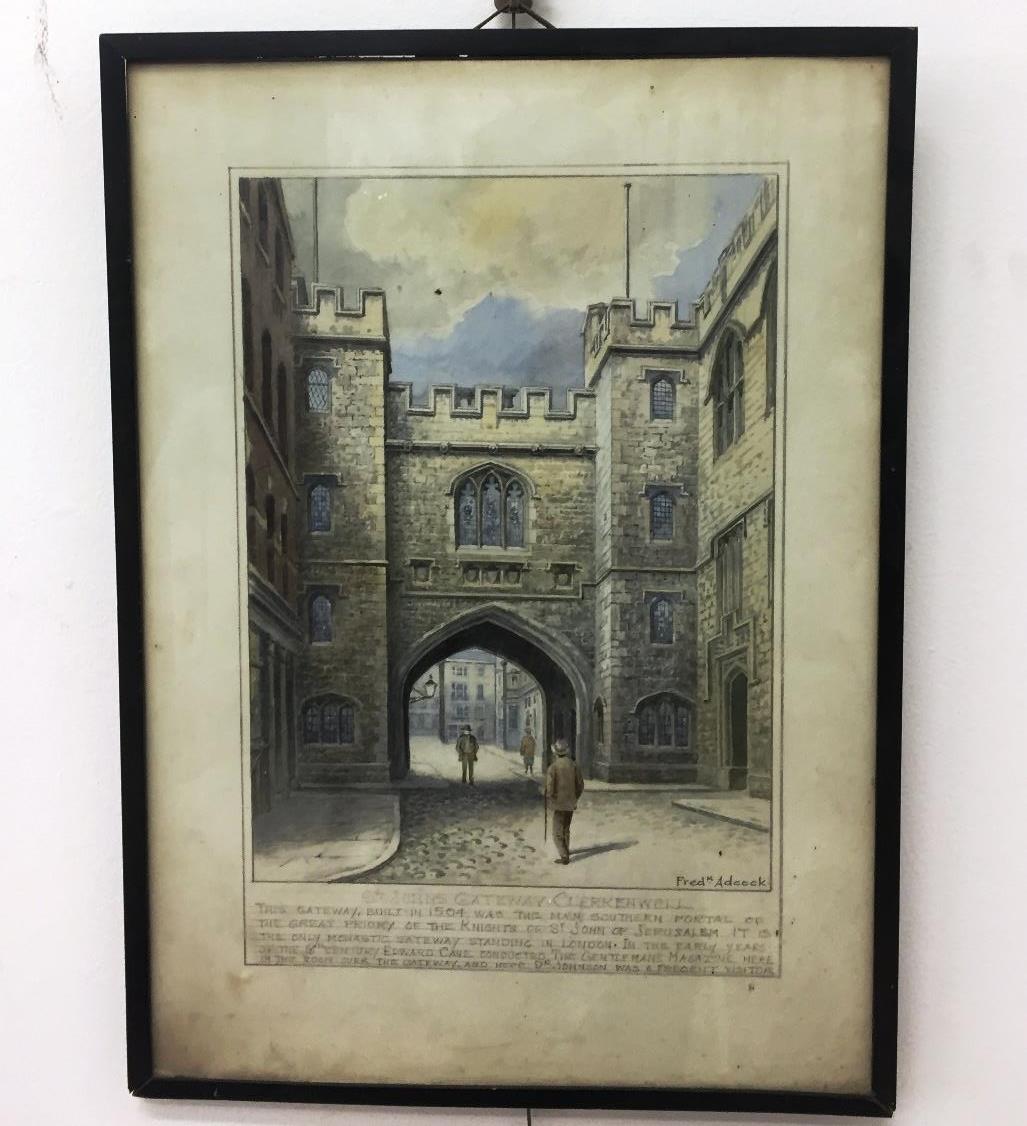 A watercolour depicting Clerkenwell Gate by Fred K.