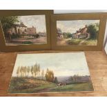 William Sleath (1867-1943): Three watercolours to inc a hunting scene & Didcot, each signed,
