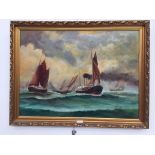 An oil on canvas depicting a shipping scene by Glenda Burch,