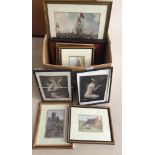 A quantity of framed prints; together with two French nude photographs from Studio J.