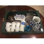 Boxed Mappin and Webb grape scissors, decanters; Horlicks mugs and mixer, crystal etc.