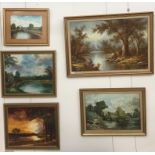 Five landscape pictures to include four original oils, variously signed,