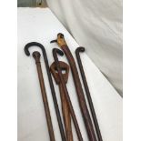 Six wooden walking sticks