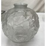 A French Lalique-style glass vase: grape and vine pattern