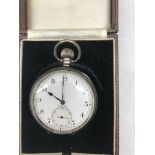 A boxed Buren silver pocket watch: 15-jewel Grand Prix movement