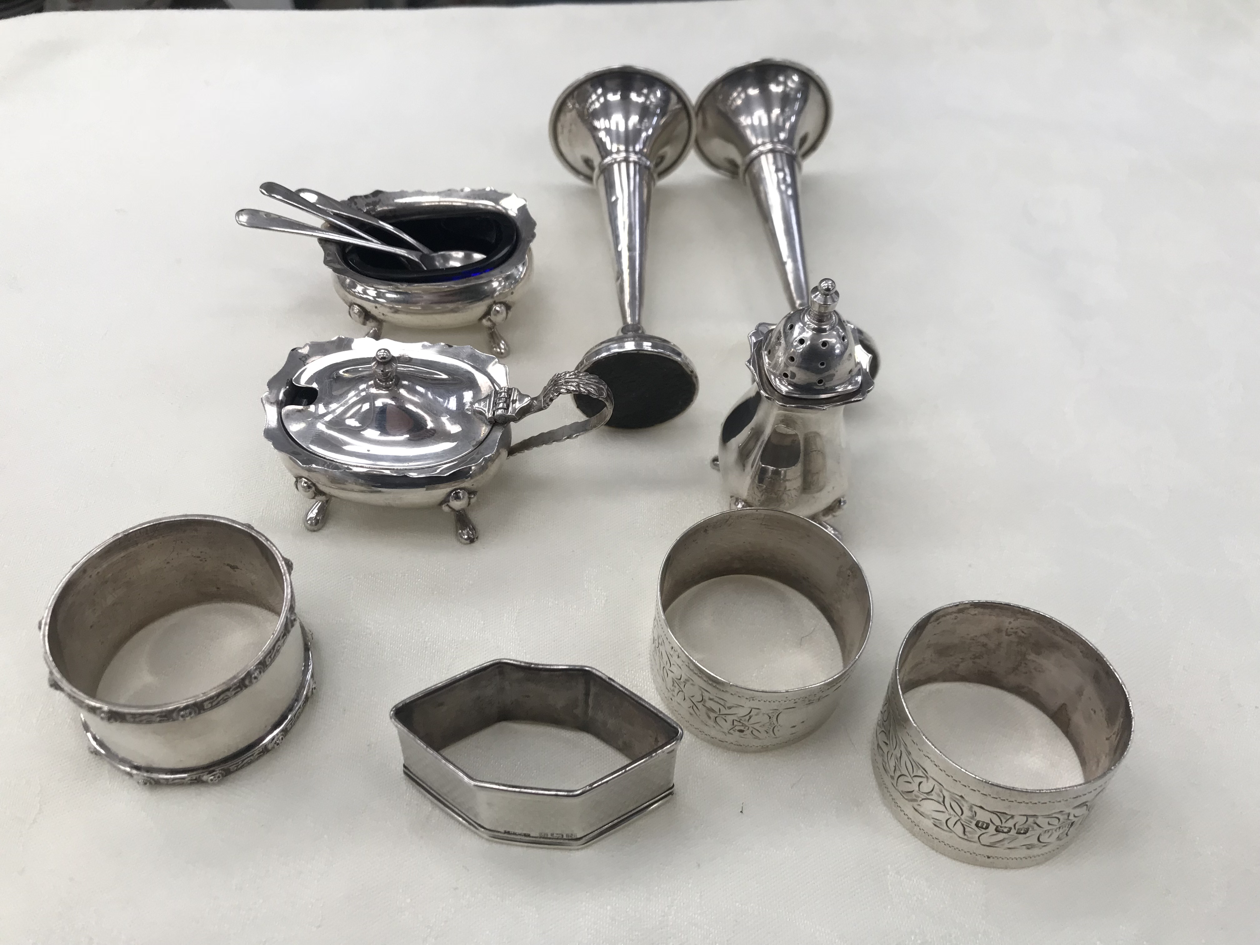 A quantity of Hm silver to include a cruet set,