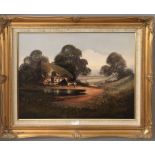 John Horsewell (20th century): A rural landscape with figure before a cottage, oil on canvas,