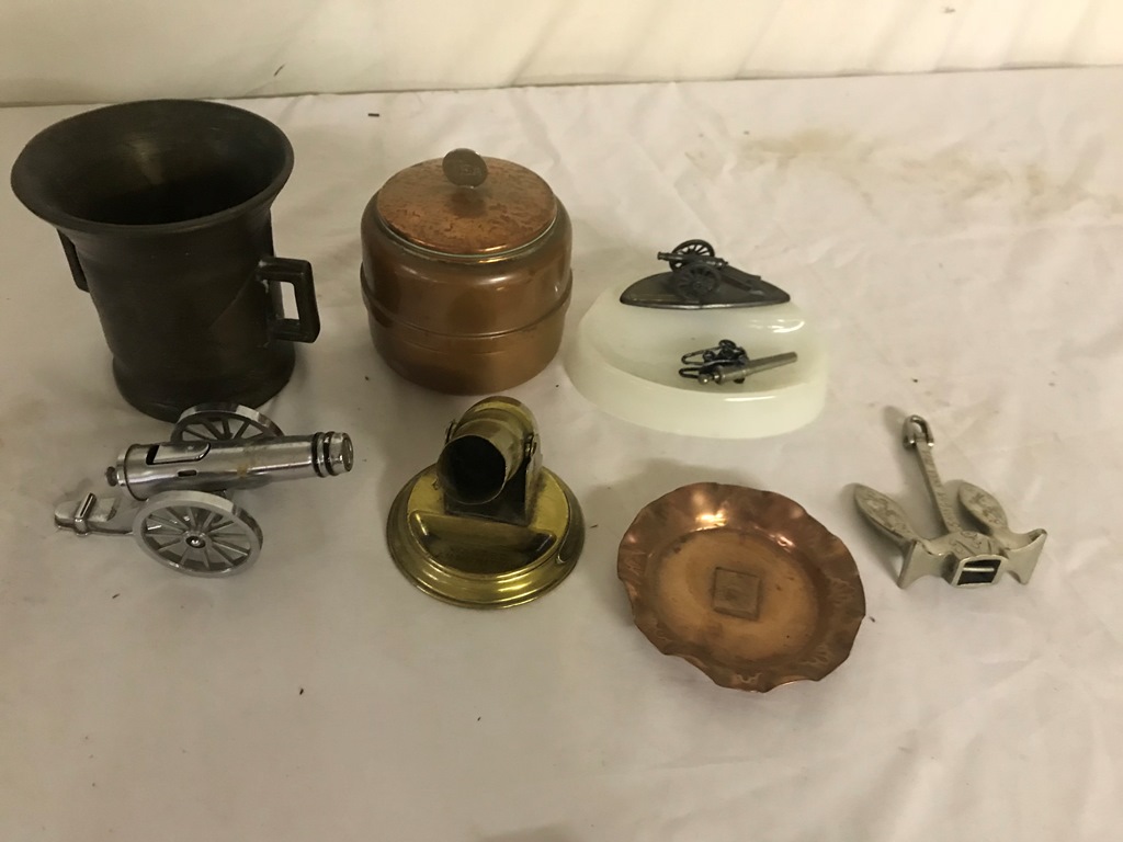 Brass and copper items to inc cannon,