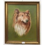 An oil on canvas depicting a study of a collie dog,