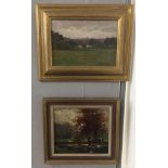 Two oil paintings: woodland and countryside