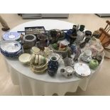 A quantity of mixed ceramics to inc vases, Wedgwood, salt glaze, cheese dome, Sylvac,