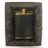 A boxed Mappin and Webb gilt leather 6oz hip flask