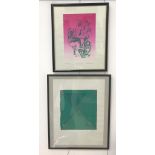 Two colour screenprints of figural/abstract scenes, each hand-signed by Scandinavian artists,