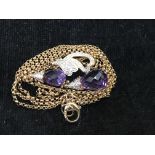 A 9ct heart set and briolette cut amethyst drop necklace