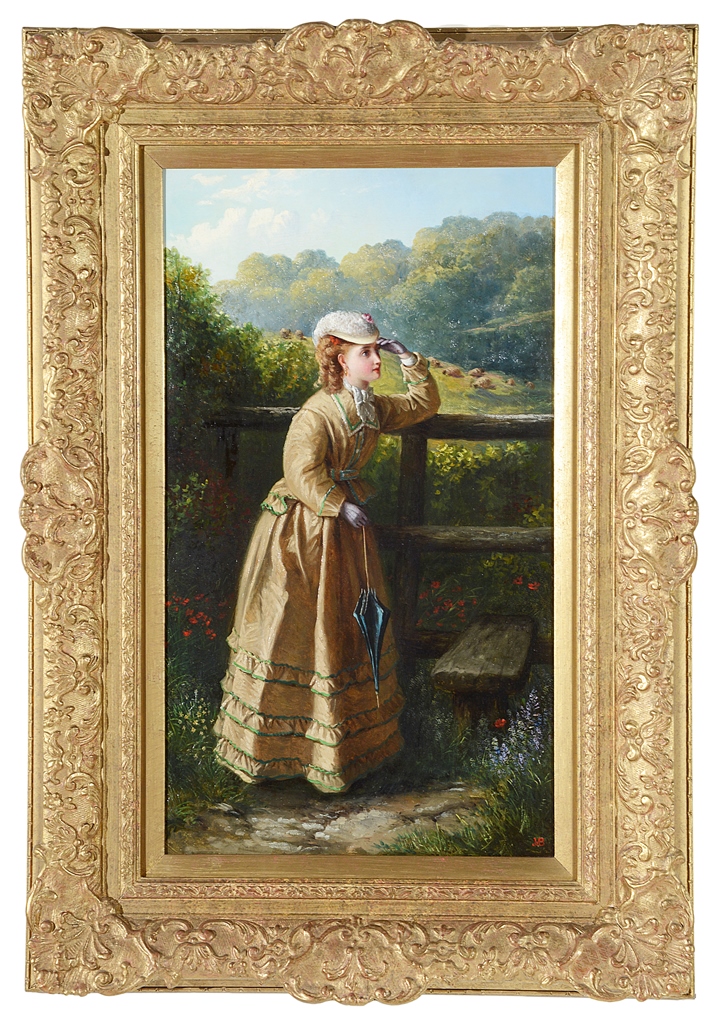 Jane Maria Bowkett (British, 1839-1891): A pair of oils on canvas depicting ladies in landscapes, - Image 2 of 3
