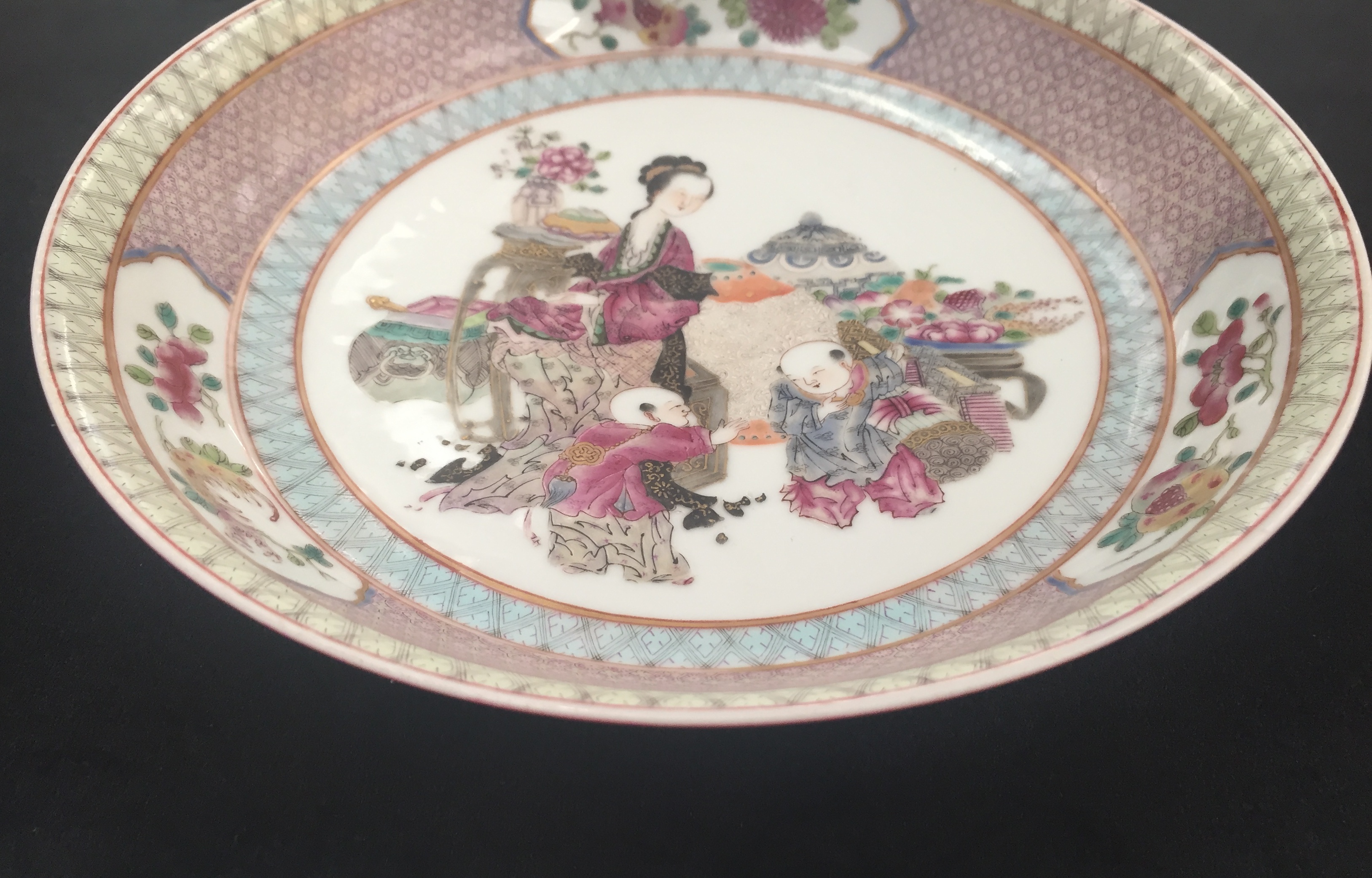 A Pair of Chinese Famille Rose Plates: Depicting figural scenes with utensils, - Image 4 of 17