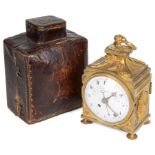 An 18th/19th Century French Officer's Cased Travelling Alarm Clock: The Dial has the legend "Il est
